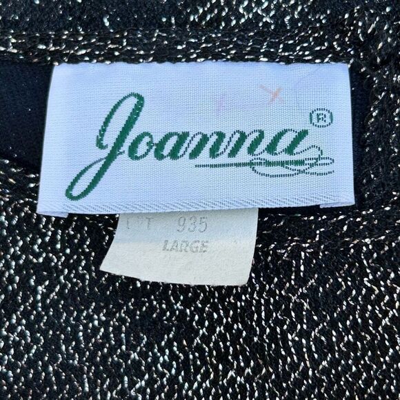 Joanna Sweater Blouse Women's Large Black Sparkly Mylar Blend Smocked Hem - Picture 15 of 16